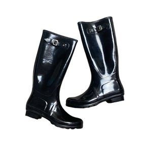Women's Polar Black Gloss Knee High Rain Boots